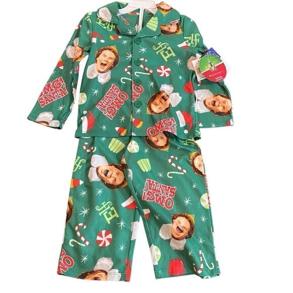 Elf NWT size 2T button up shirt and pant set green red - Picture 1 of 6